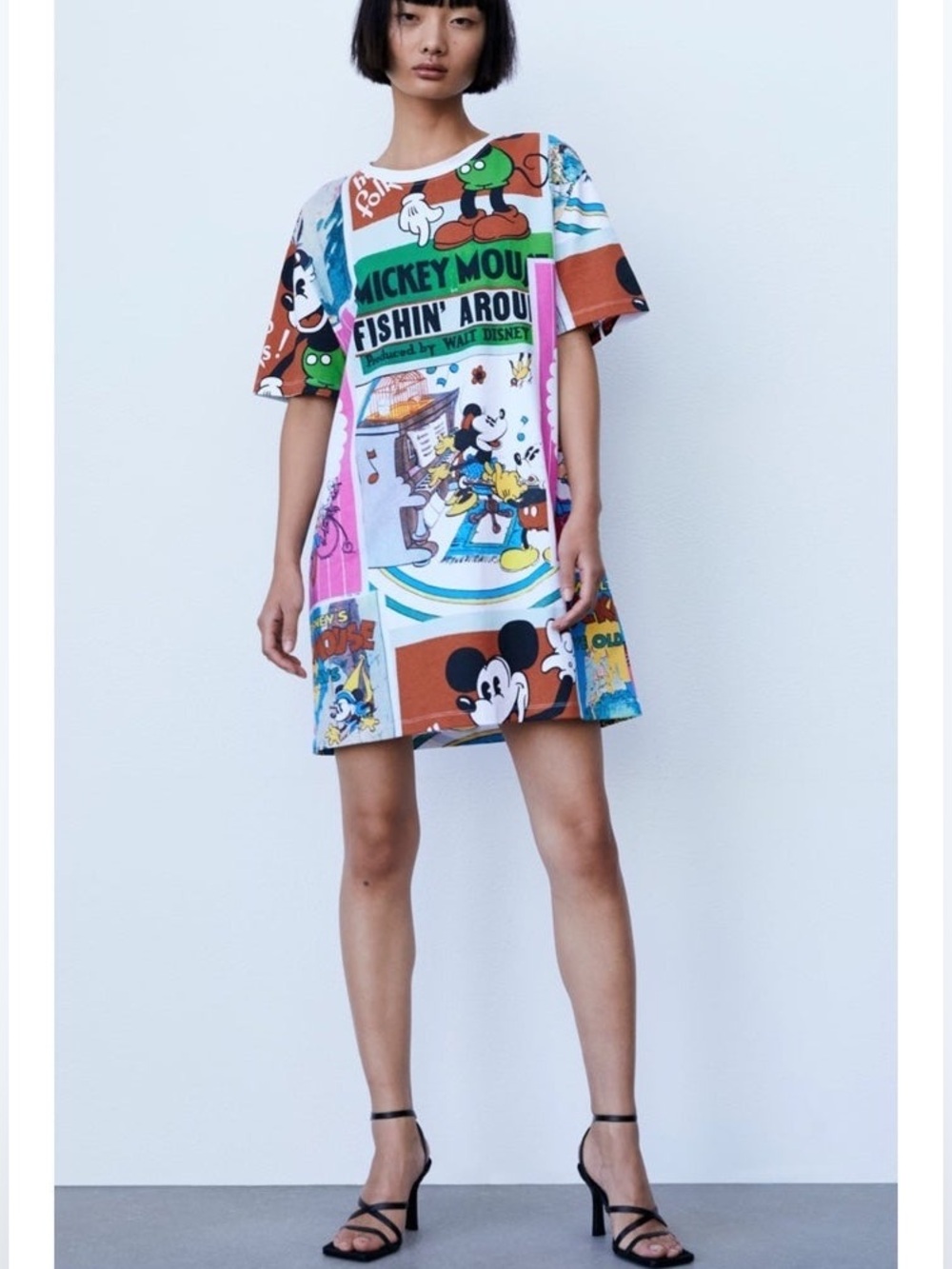 Zara Disney,Mickey Mouse Graphic T-Shirt/ Dress,vintage print,Multicolor, size S